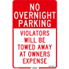 Global Industrial™ No Overnight Parking Violators Will Be Towed, 18x12, .063 Aluminum