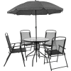 Flash Furniture® Nantucket Ensemble de salle à manger d’extérieur 5 pièces avec parapluie, noir
