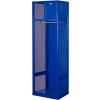 Casier à engrenages soudé Hallowell® avec tablette supérieure et boîte de sécurité, 24 po L x 18 po P x 72 po H, bleu, assemblé