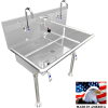 BSM Inc. Stainless Steel Sink, 2 User w/Knee Valve Operated Faucets Straight Legs 36"L X 20"W X 8"D