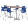 KFI Table & Stool Set, 72"Lx36"W, Table en teck avec tabourets navy