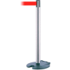 Rollabarrier® Retractable Belt Barrier, 38" Satin Chrome Post, 13' Red Belt