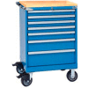 Lista® 7 tiroir 24" W faible profondeur Mobile armoire w/Butcher Block Top-Bright Blue, sans serrure