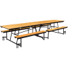 Table de cafétéria mobile NPS® avec bancs fixes, 145 « L x 56"W, plateau en chêne / cadre noir
