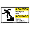 Bilingual Plastic Sign - Caution Watch Your Step