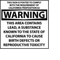 California Proposition 65 Plastic Sign - Warning This Area Contains Lead