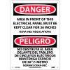 Bilingual Plastic Sign - Danger Area In Front Of This Electrical Panel Clear