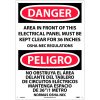 Bilingual Plastic Sign - Danger Area In Front Of This Electrical Panel Clear