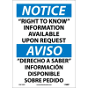 Bilingual Vinyl Sign - Notice "Right To Know" Information Available Upon Request