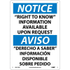 Bilingual Plastic Sign - Notice "Right To Know" Information Available Request