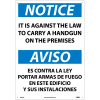 Bilingual Vinyl Sign - Notice It Is Against The Law To Carry Handgun On Premises