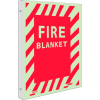 NMC GLTV19 Fire Sign, Fire Blanket, 12" x 9", 6 Hour Glow Rigid Plastic