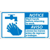 Bilingual Plastic Sign - Notice Wash Hands Before Returning To Work