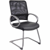 Boss Mesh Reception Guest Chair with Arms - Leather - Black