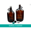 Qorpak® 135oz Safety Coated Amber Jug w/38-439 Black Phenolic F217 & PTFE Cap, Vacuum, 6PK