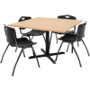 Regency 42" Square Table & Chair Set W/Standard Plastic Chairs, Beige Table/Black Chairs