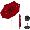 AZ Patio Heaters Solar Market Umbrella w / LED Lights and Base, Manivelle / Tilt, 9-7/8 ' W, Rouge