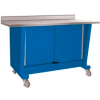 Banc d’armoire mobile Shure w / 2 portes, bord carré en acier inoxydable, 60 « L x 24 « D, bleu