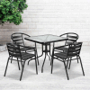 Flash Furniture® Square Glass Outdoor Dining Table Set w / 4 Chaises à lattes en aluminium, Noir