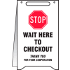 Accuform® panneau de plancher a-frame, Stop Wait Here to Checkout, 20 » H x 12 » W, Plastique
