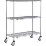 Chariots à étagères métalliques extra-profondes Nexel® en époxy Nexel® et argent, équipés de roulettes verrouillables