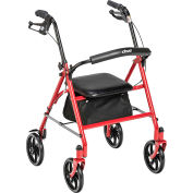 Drive Medical 10257RD-1 4-Wheel Walker Rollator with Fold Up Removable Back Support, Red