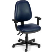 OFM Straton Series Swivel Task Chair with Arms, Anti-Microbial/Anti-Bacterial Vinyl, Mid Back, Navy