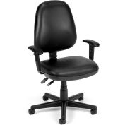 OFM Straton Series Swivel Task Chair with Arms, Anti-Microbial/Anti-Bacterial Vinyl, Mid Back, Black