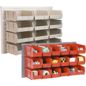 Global Industrial Wall Bin Rack Panel 36 x19 - 8 Red 8-1/4x14-3/4x7 Stacking Bins