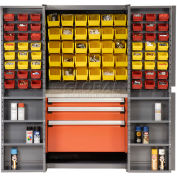 Global Industrial Security Work Center & Storage Cabinet - Shelves, 3 Drawers, Yellow/Red Bins