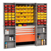 Global Industrial™ Security Work Center - Armoire de stockage - Étagères, 4 tiroirs, Bacs Jaunes/Rouges