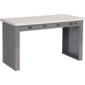 Global Industrial Panel Leg Workbench w/Laminate Square Edge Top & Power Apron, 72"Wx36"D Gray