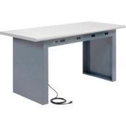 Global Industrial Panel Leg Workbench w/Laminate Safety Edge Top & Power Apron, 72"Wx36"D Gray