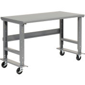Global Industrial 48"W x 36"D Mobile Adjustable Height C-Channel Leg Workbench - Steel
