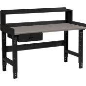 Global Industrial™ 60 x 36 Adj Height Workbench w/Drawer&Riser, Black- Steel Square Edge Top