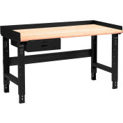 Global Industrial™ 48 x 36 Adj Height Workbench w/Drawer, Black- Maple Safety Edge Top