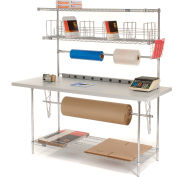 Global Industrial Packing Workbench W/Riser & 3 Shelves, Laminate Square Edge, 72"W x 30"D