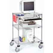 Poste de travail informatique LAN en fil métallique Nexel™, 3 tablettes, plateau à clavier, 30 po de largeur x 24 po de diamètre x 39 po de hauteur, chrome