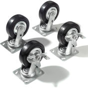 Global Industrial™ Caster Kit 5" x 1 1/2" (4 Swivel, 2 With Brakes) With Mounting Plate