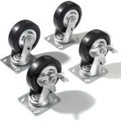 Global Industrial Caster Kit 5" x 1 1/2" (4 Swivel, 2 With Brakes) With Mounting Plate