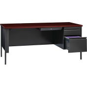 Hirsh Industries® Steel Desk - Single Right Pedestal - 30"D x 66"W - Mahogany - HL10000 Series