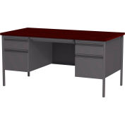 Hirsh Industries® Steel Desk - Double Pedestal - 30"D x 60"W - Mahogany - HL10000 Series