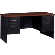 Bureau modulaire en acier Hirsh Industries® - piédestal double - 60 x 30 - noir/noyer
