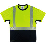 Ergodyne GloWear 8283BK Lightweight Performance Hi-Vis T-Shirt, Class 2, Black Bottom, XL, Lime