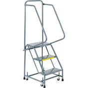 Perforated 16"W 3 Step Steel Rolling Ladder 10"D Top Step w/ Handrails - H318P