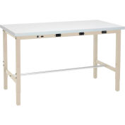 Global Industrial Lab Workbench w/ Laminate Square Edge Top & Power Apron, 60"W x 24"D, Tan