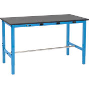 Global Industrial™ 60 x 36 Adaptable Height Workbench - Power Apron, Phenolic Safety Edge Blue