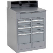 Global Industrial™ Cabinet Shop Desk w/ Riser & 7 Drawers, 34-1/2"W x 30"D, Gray