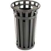 Global Industrial™ poubelle extérieure en acier lattes avec couvercle plat & revêtement, 24 gallons, noir