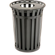 Global Industrial™ Outdoor Steel Slatted Trash Can With Flat Lid, 36 Gallon, Black